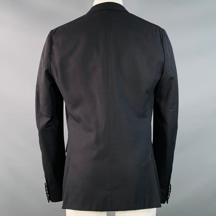 CALVIN KLEIN COLLECTION Size 40 Regular Black Wool Silk Notch Lapel Sport Coat