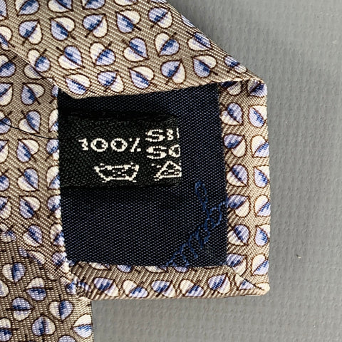 SALVATORE FERRAGAMO Grey Blue Leaves Silk Tie