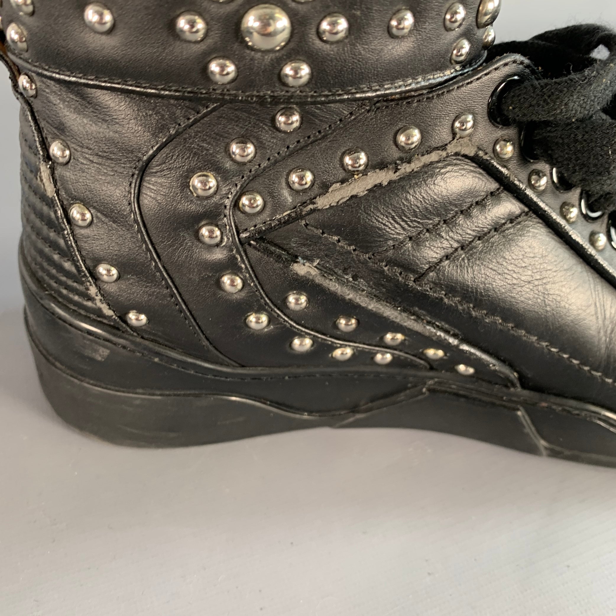 GIVENCHY Size 9 Tyson Black Studded Leather High Top Sneakers