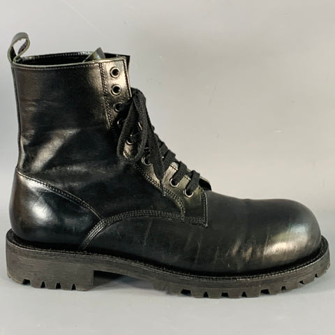 COMME des GARCONS HOMME PLUS Size 10 Black Leather Pull On Military Boots