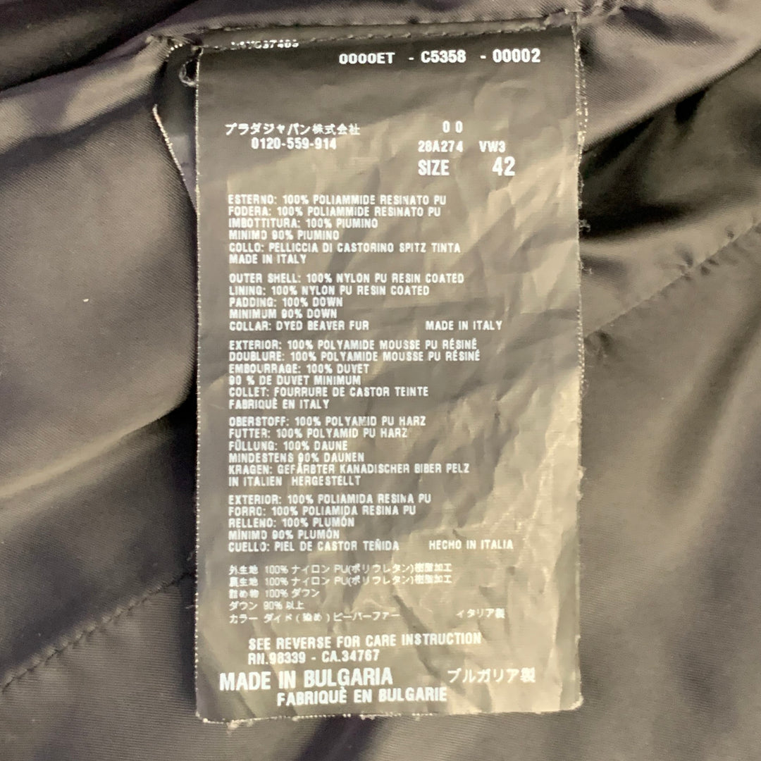 PRADA Size 6 Black Polyamide Quilted Fur Collar Button Down Coat