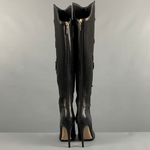 VALENTINO Botas con apliques florales de nailon negro talla 7