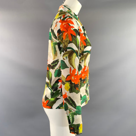 ALICE + OLIVIA Size XS White Green & Orange Silk Floral Button Up Casual Top