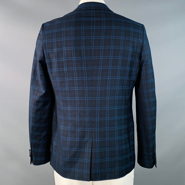 FARAH Size 42 Regular Navy Blue Plaid Polyester Blend Slim Fit Sport Coat