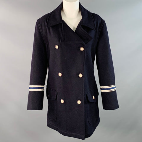 GIORGIO ARMANI Size M Navy White Wool Blend Double Breasted Coat