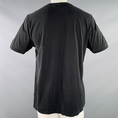 DOLCE & GABBANA Size 44 Black Cotton Jersey Distressed V-Neck T-shirt
