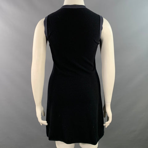 BALENCIAGA Size 10 Navy Blue Wool Blend Textured Dots Sleeveless Dress