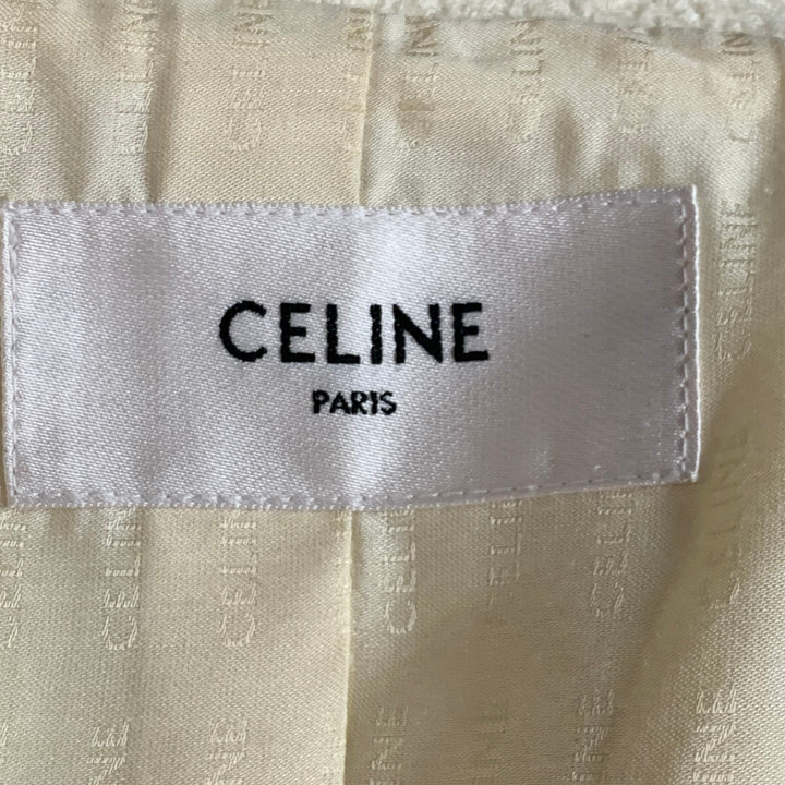 CELINE Size 8 Cream Gold Wool Blend Short Sleeve Jacket Blazer