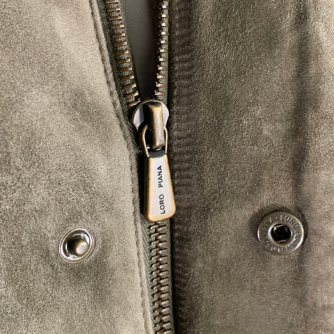LORO PIANA Traveler Size XXL Khaki Solid Suede Field Jacket