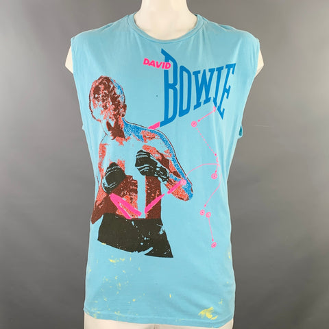 MADEWORN Size XXL David Bowie Blue Pink Print Cotton Sleeveless T-shirt
