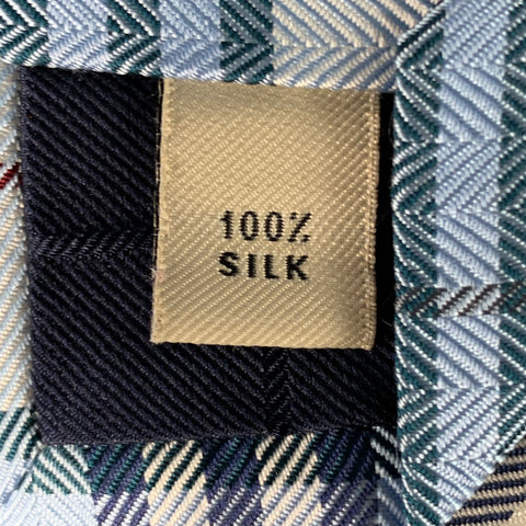 BURBERRY LONDON Blue White Red Herringbone Plaid Silk Tie