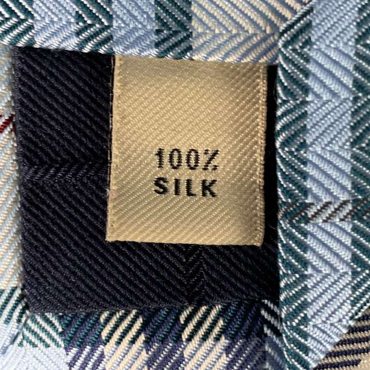 BURBERRY LONDON Blue White Red Herringbone Plaid Silk Tie