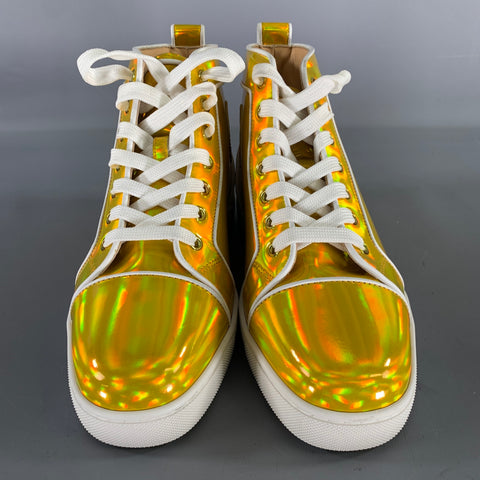 CHRISTIAN LOUBOUTIN Size 6.5 Gold White Leather High Top Lace Up Shoes