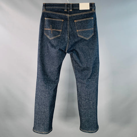 NO ID. BLACK Size 30 Blue Orange Contrast Stitch Cotton Blend High Waisted Bootcut Jeans