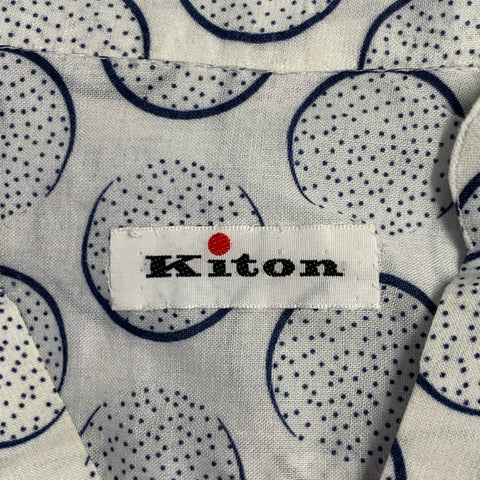 KITON Size S White Blue Cotton Dots Collarless Casual Top