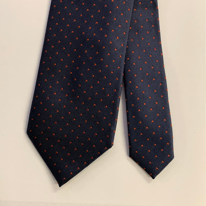 ERMENEGILDO ZEGNA Navy Rust Dots Silk Tie