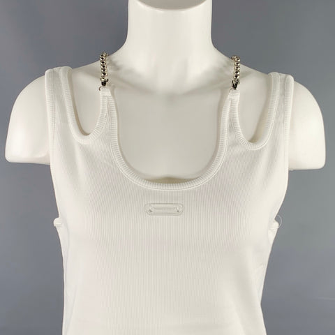 PRIVATE POLICY Size S Ball Chain White Cotton Blend Ribbed Tank Casual Top