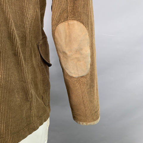RRL by RALPH LAUREN Size XL Brown Corduroy Cotton Suede Trim Notch Lapel Jacket