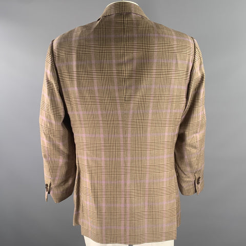 KITON Size 48 Brown Purple Glen Check Cashmere Notch Lapel Sport Coat