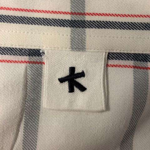 ADAM KIMMEL Size L White Red & Grey Plaid Cotton Long Sleeve Shirt