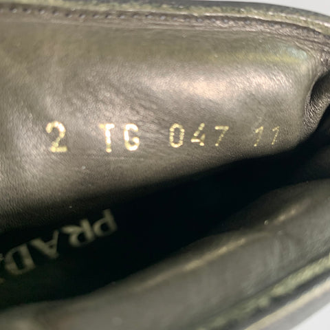 PRADA Size 12 Black Studded Leather Ankle Boots