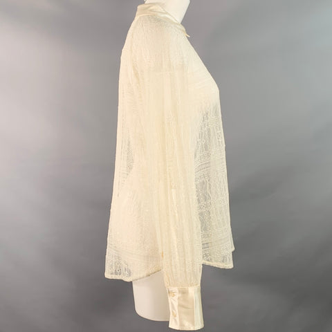 JASON WU Size S Beige Polyester Lace Raglan Sleeve Button Up Shirt