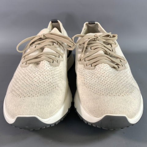 BRUNELLO CUCINELLI Size 13 Beige Knit Cotton Lace Up Sneakers