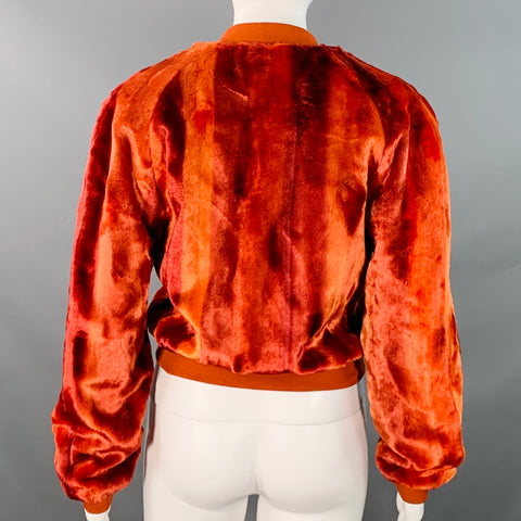 SIES MARJAN Size XS Orange Velvet Zip Up Cropped Bomber Jacket