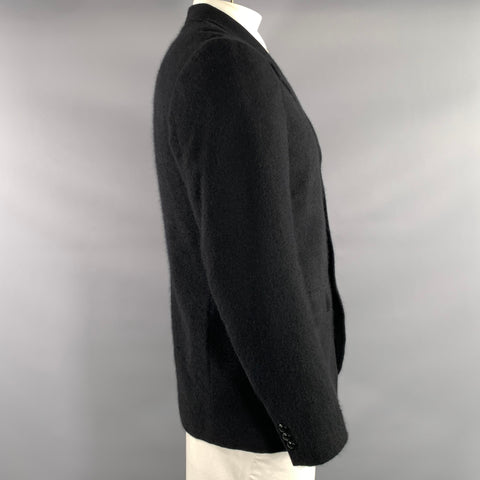 KIMINORI MORISHITA Chest Size 42 Black Textured Angora Blend Sport Coat