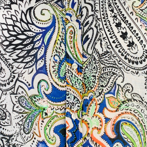 ETRO Size L White Abstract Floral Linen Cutaway Long Sleeve Shirt