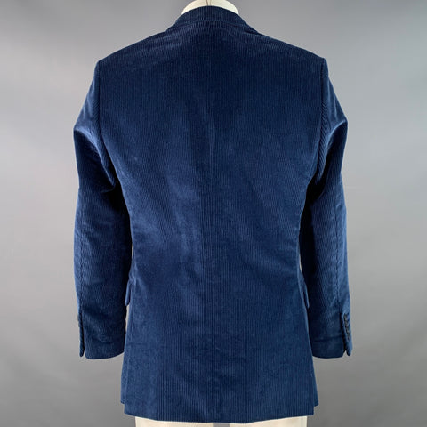LEONARD JAY Size 38 Regular Blue Corduroy Cotton Notch Lapel Sport Coat