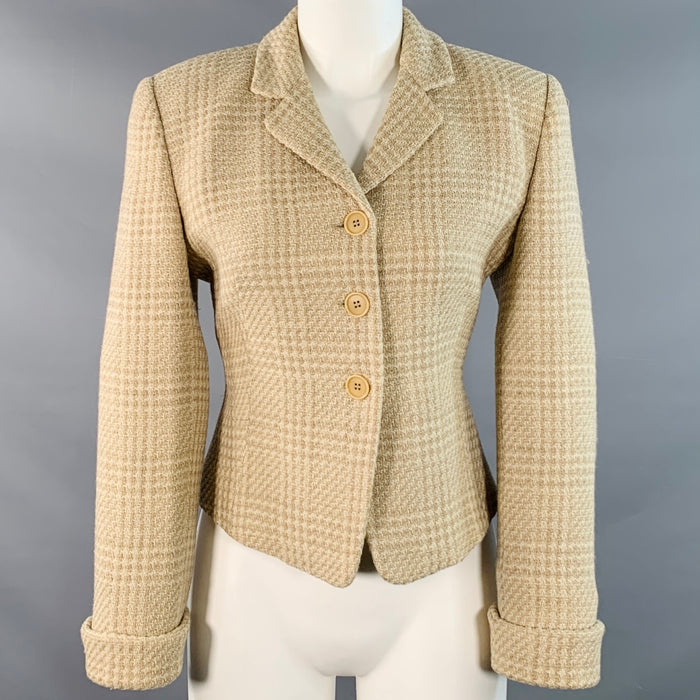 EMPORIO ARMANI Vintage Size 4 Tan Beige Virgin Wool Woven Jacket Blazer