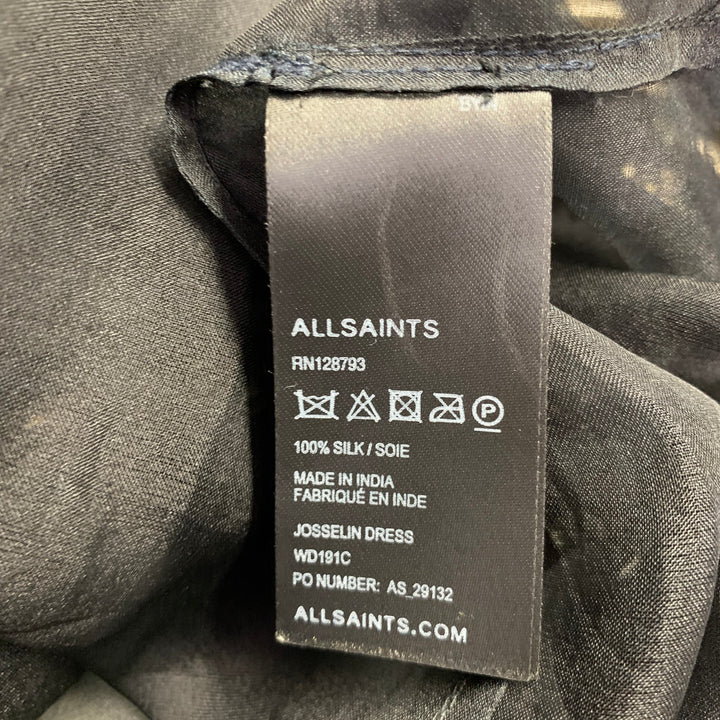 ALLSAINTS Size 8 -Josselin- Black Silver Silk Hand Beaded Shift Knee Length Dress