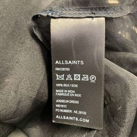 ALLSAINTS Size 8 -Josselin- Black Silver Silk Hand Beaded Shift Knee Length Dress