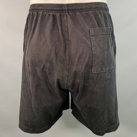 PLEASURES Size XL Black White Print Cotton Drawstring Shorts