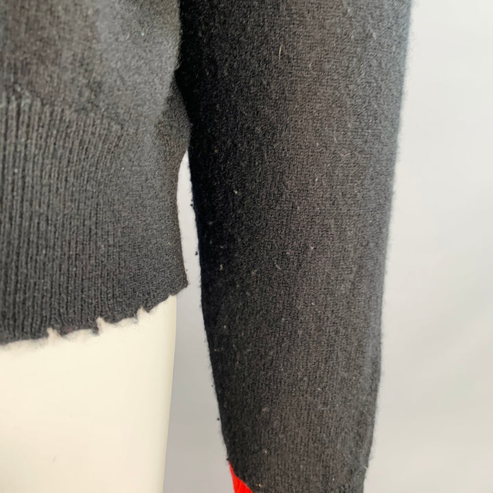ZADIG & VOLTAIRE Size S Black Silver Red Cashmere Rhinestone Stars Raw Edge Pullover