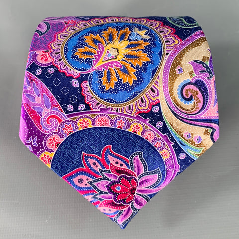ERMENEGILDO ZEGNA Purple Multi Color Abstract Floral Silk Satin Tie