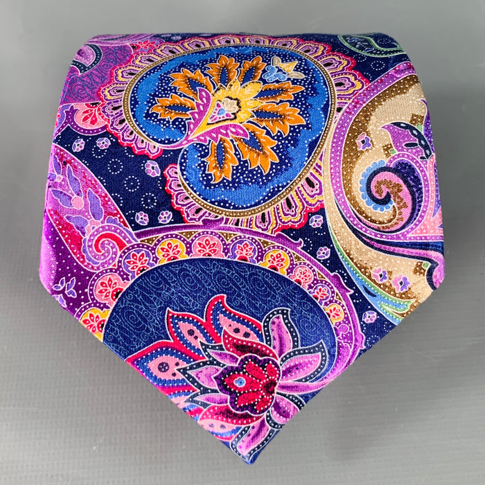 ERMENEGILDO ZEGNA Purple Multi Color Abstract Floral Silk Satin Tie