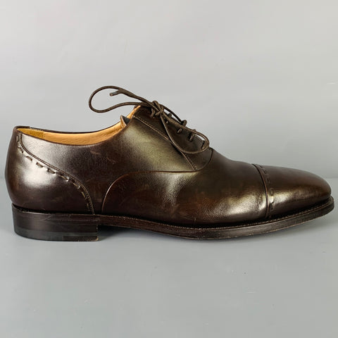 KITON Size 8.5 Brown Leather Oxford Lace-Up Shoes