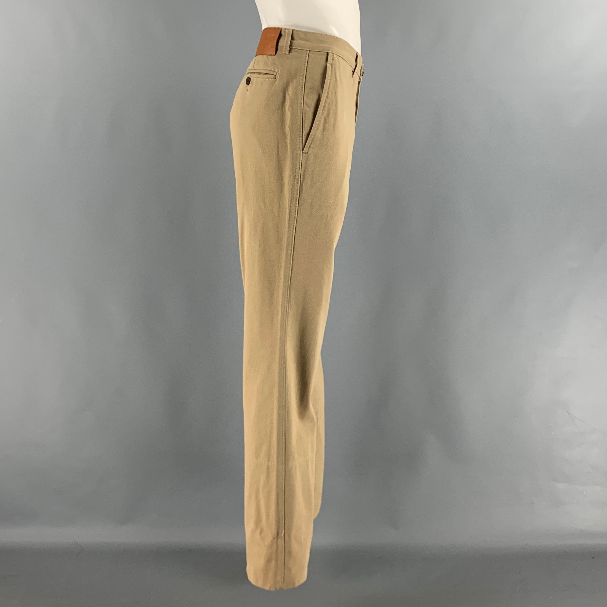 LOEWE Size 34 Khaki Solid Cotton Button Fly Dress Pants – Sui