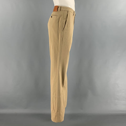 LOEWE Size 34 Khaki Solid Cotton Button Fly Dress Pants