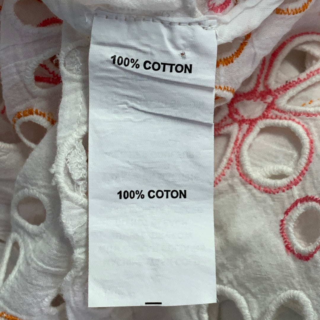 RAMY BROOK Size XL White Pink Orange Cotton Cut Out Button Up Casual Top