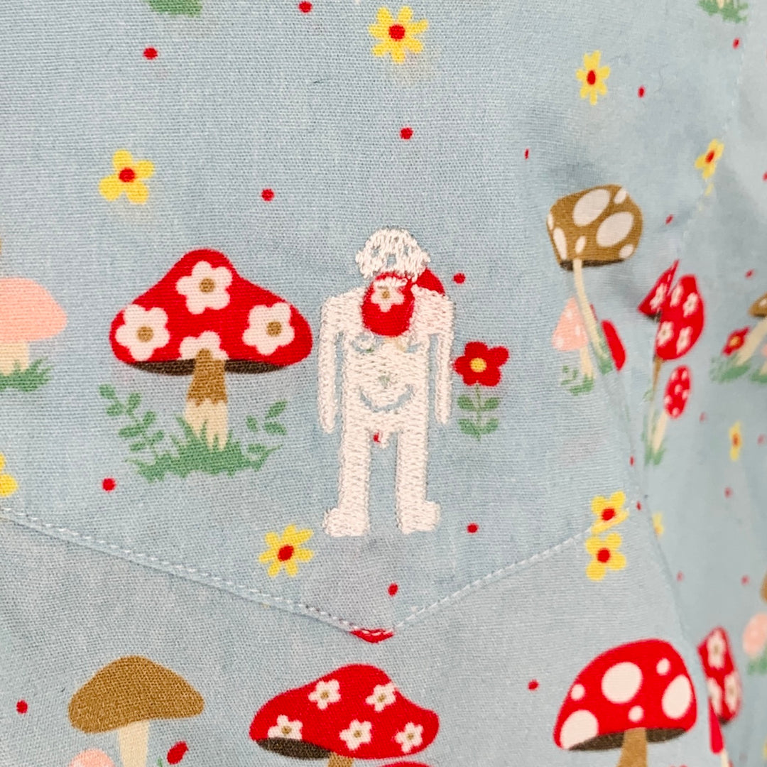 WALTER VAN BEIRENDONCK Size XL Blue Red Cotton Mushrooms One Pocket Long Sleeve Shirt