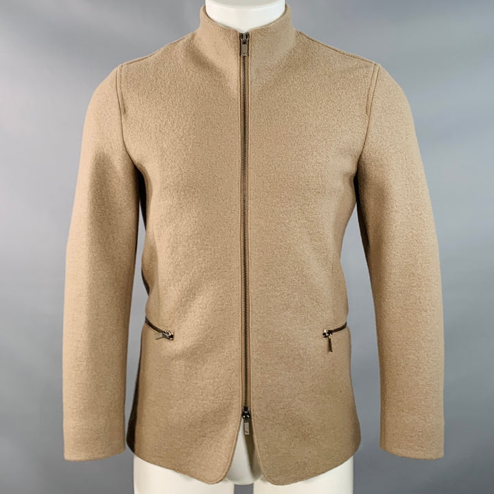 EMPORIO ARMANI Size 36 Tan Wool Two Pockets Zip Up Jacket