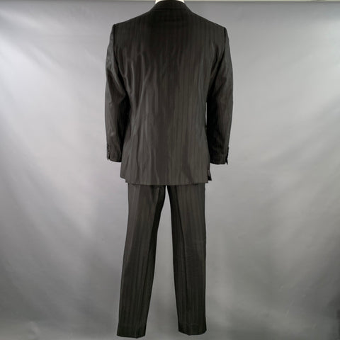 VERSACE COLLECTION Size 44 Black Stripe Viscose Blend Notch Lapel Suit