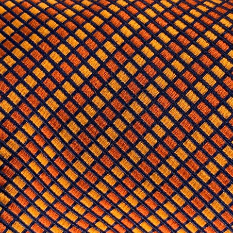 FACONNABLE Orange Gold Rectangles Silk Tie