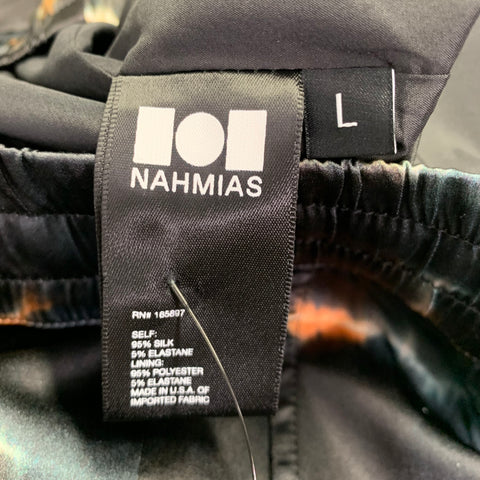 NAHMIAS Taille L Short de survêtement en mélange de soie avec logo tie-dye noir et blanc