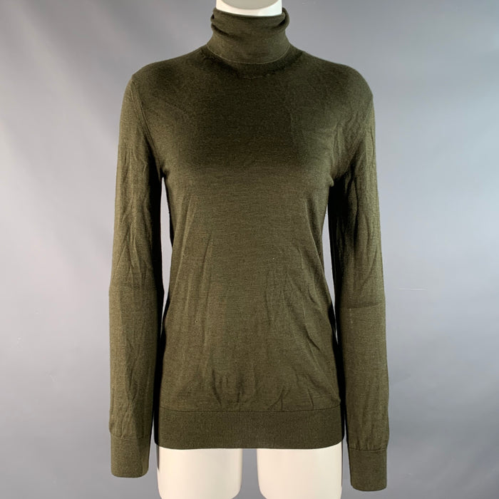 Pull en tricot à col roulé THE ROW en cachemire et soie, taille S, couleur olive