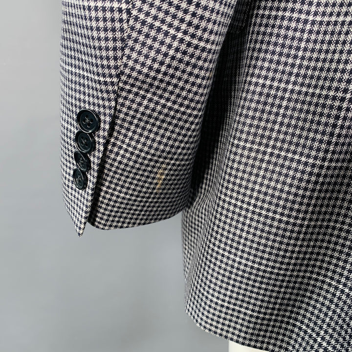 CANALI Size 40 Black White Houndstooth Silk Wool Sport Coat