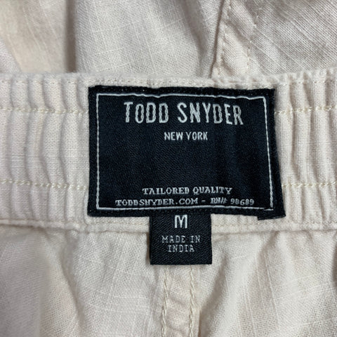 TODD SNYDER Size M Beige Multi Color Embroidery Cotton Drawstring Shorts